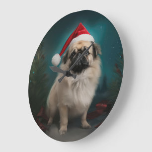 Pekingese Hund under julen i Snö Stor Klocka