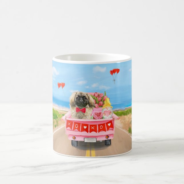 Pekingese Hund Valentindagen Lastbil Hearts Kaffemugg (Center)