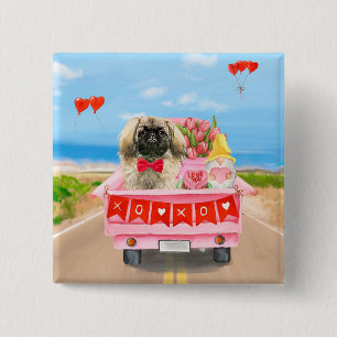 Pekingese Hund Valentindagen Lastbil Hearts Knapp