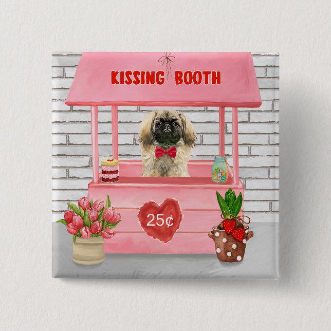 Pekingese Hund Valentine Day Kissing Booth Knapp (Framsida)