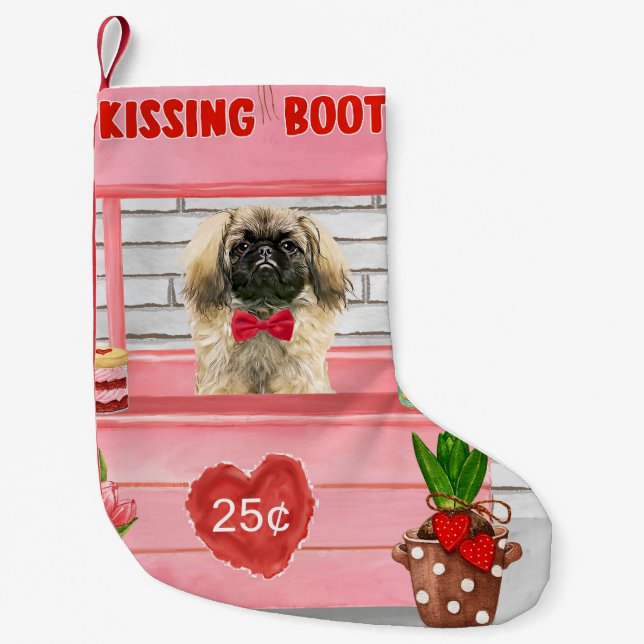 Pekingese Hund Valentine Day Kissing Booth Liten Julstrumpa (Framsidan)