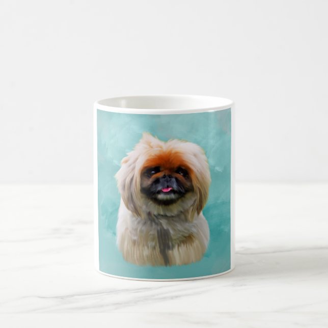 Pekingese Hund Watercolor Art Art Porträtt Kaffemugg (Center)