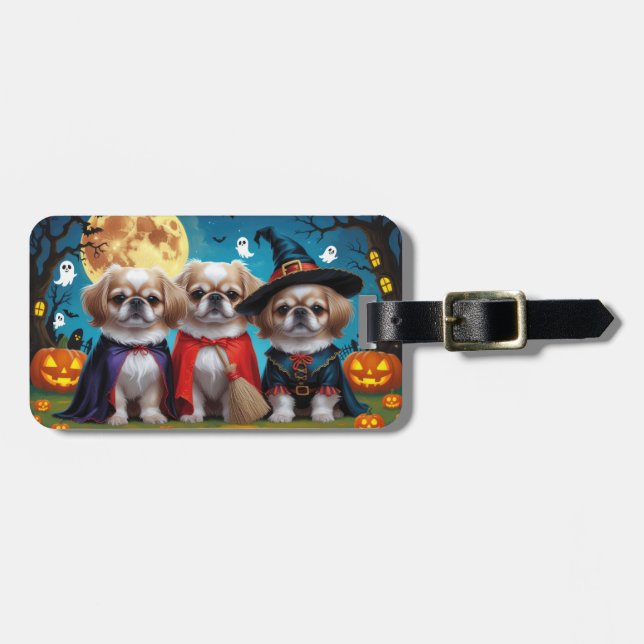 Pekingese Hundar Pumpkin Halloween Funny Bagagebricka (Horisontell Framsida)