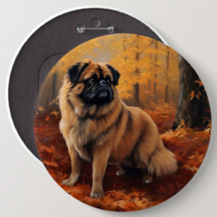 Pekingese i Höst löv Fall Inspire Knapp