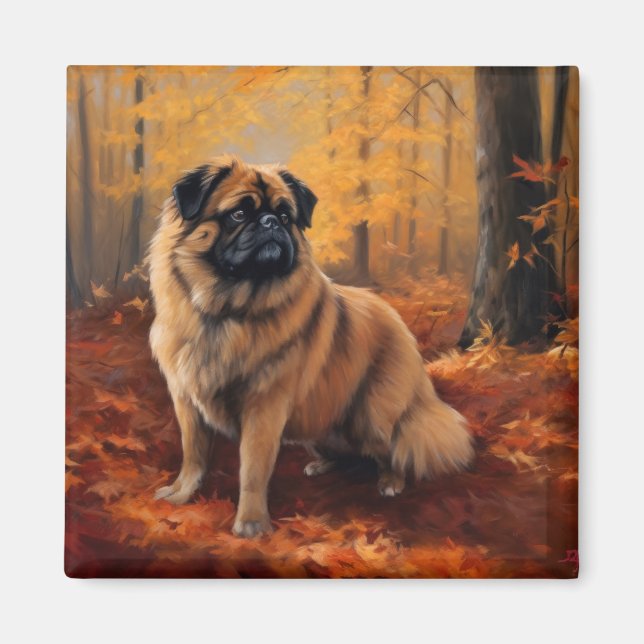 Pekingese i Höst löv Fall Inspire Magnet (Framsidan)