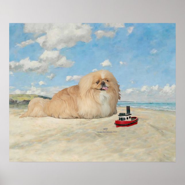 Pekingese i Seashore Poster (Framsidan)