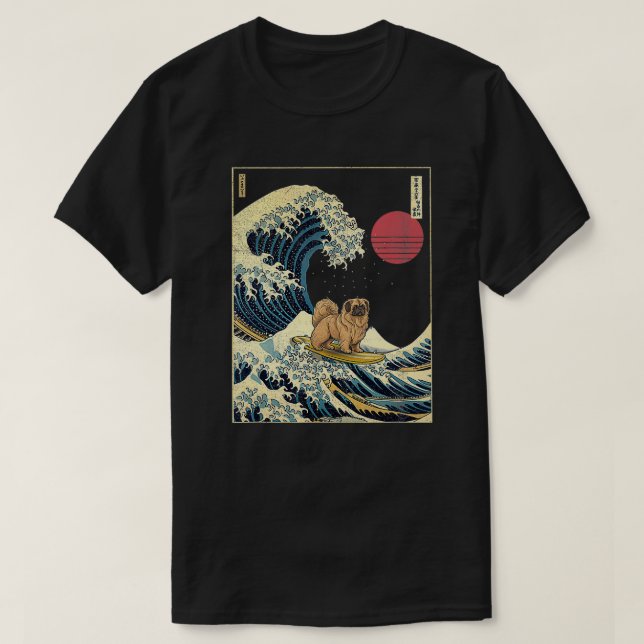 Pekingese Japanska Kanagawa Wave Funny Surfa Hund T Shirt (Design framsida)