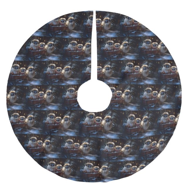 Pekingese jul - helgsäsong julgransmatta borstad polyester (Framsidan)