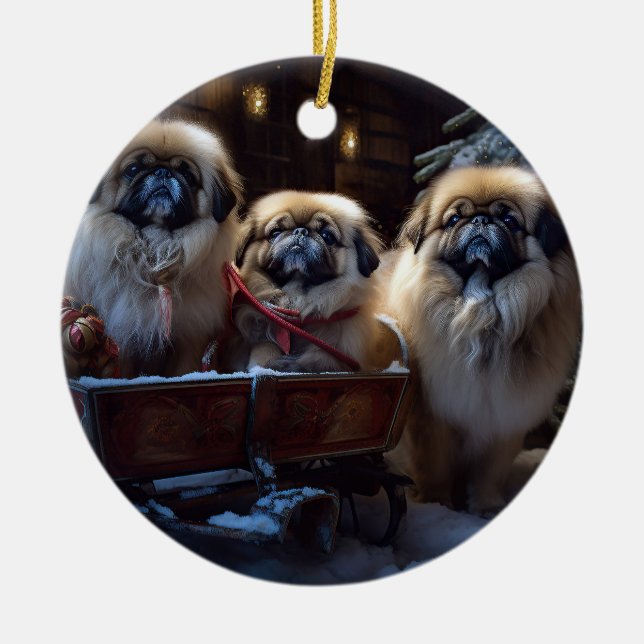 Pekingese jul - helgsäsong julgransprydnad keramik (Framsidan)
