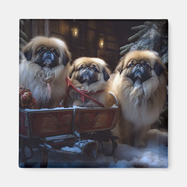 Pekingese jul - helgsäsong magnet (Framsidan)