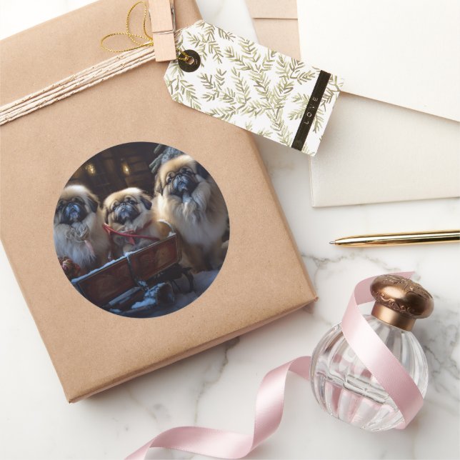 Pekingese jul - helgsäsong runt klistermärke (Gåvor)