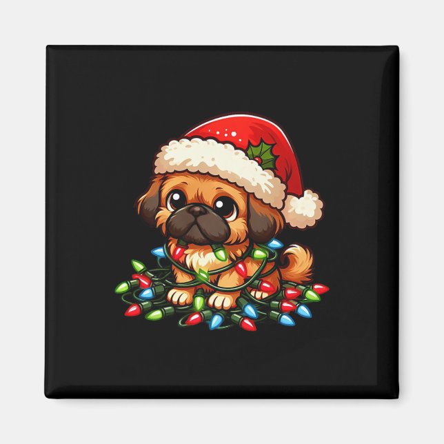 Pekingese jul Ljus Hund Funny Julafton Magnet (Framsidan)