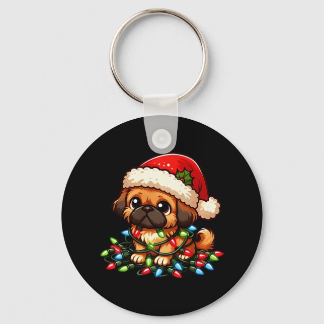 Pekingese jul Ljus Hund Funny Julafton Nyckelring (Framsida)