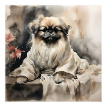 Pekingese Lounging i Silke Robe Bläck Teckning