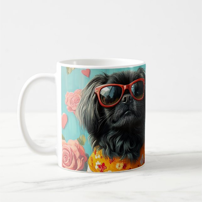 Pekingese med hjärtlig Ro Alla hjärtans dag Kaffemugg (Vänster)