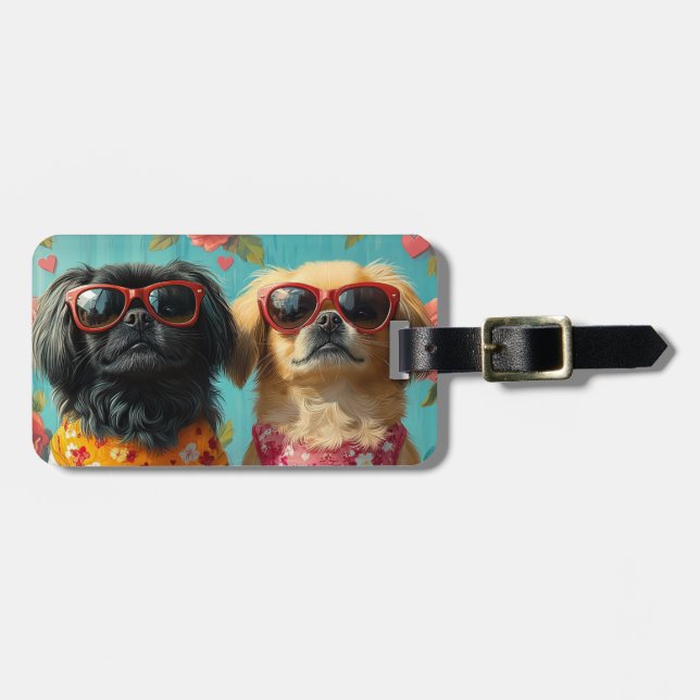 Pekingese med hjärtrusor Alla hjärtans dag Bagagebricka (Horisontell Framsida)