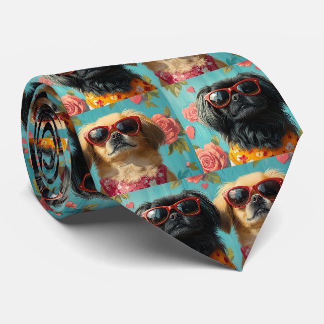 Pekingese med hjärtrusor Alla hjärtans dag Slips (Rullad)