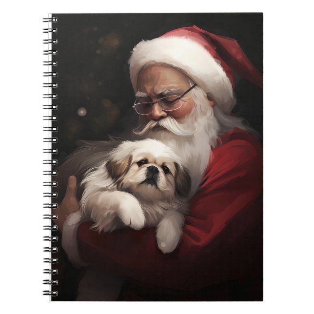 Pekingese med Jultomten i julafton Anteckningsbok (Framsidan)
