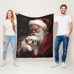 Pekingese med Jultomten i julafton Fleecefilt