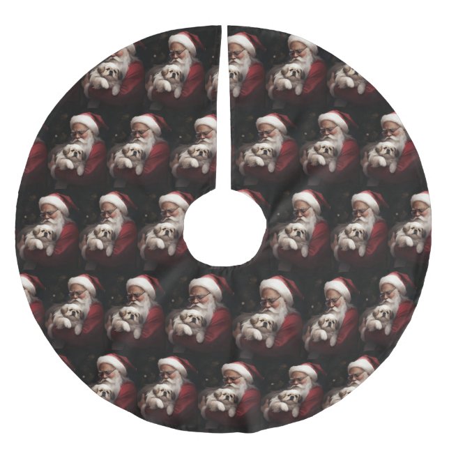 Pekingese med Jultomten i julafton Julgransmatta Borstad Polyester (Framsidan)