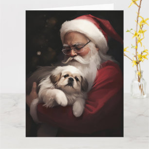 Pekingese med Jultomten i julafton Kort