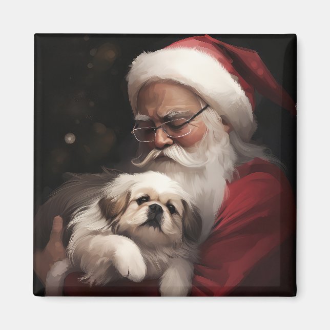 Pekingese med Jultomten i julafton Magnet (Framsidan)