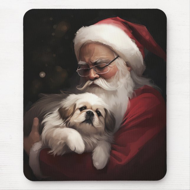 Pekingese med Jultomten i julafton Musmatta (Framsidan)