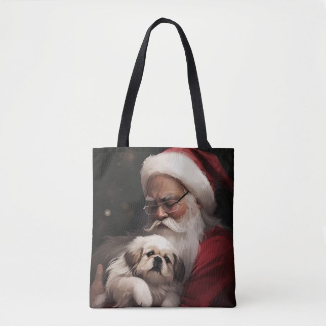 Pekingese med Jultomten i julafton Tygkasse (Framsida)