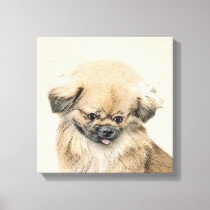 Pekingese Painting - Cute Original Hund Art Canvastryck