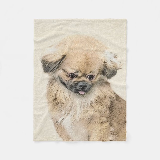 Pekingese Painting - Cute Original Hund Art Fleecefilt (Framsidan)