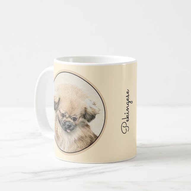 Pekingese Painting - Cute Original Hund Art Kaffemugg (Framsida vänster)