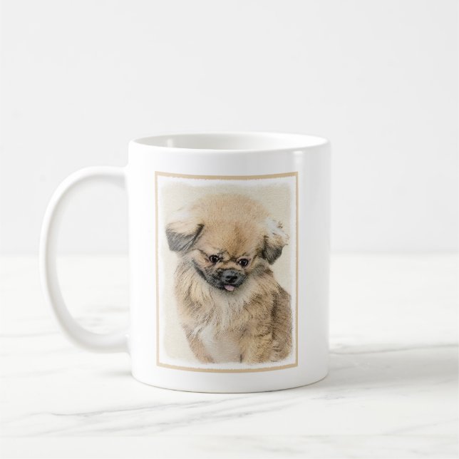 Pekingese Painting - Cute Original Hund Art Kaffemugg (Vänster)
