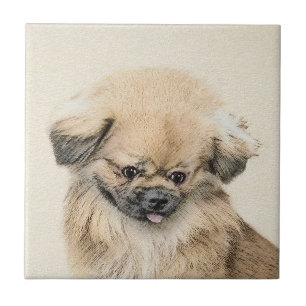 Pekingese Painting - Cute Original Hund Art Kakelplatta