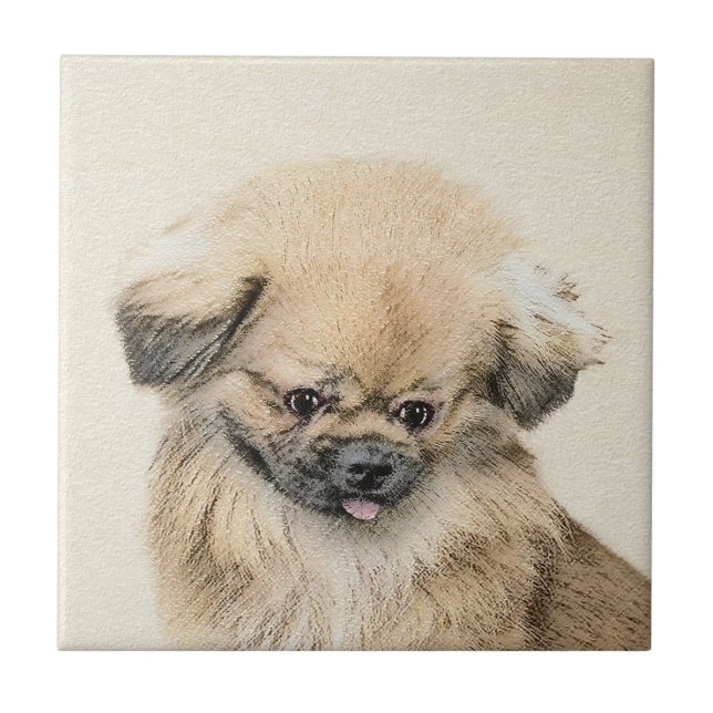 Pekingese Painting - Cute Original Hund Art Kakelplatta (Framsidan)
