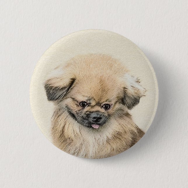 Pekingese Painting - Cute Original Hund Art Knapp (Framsida)