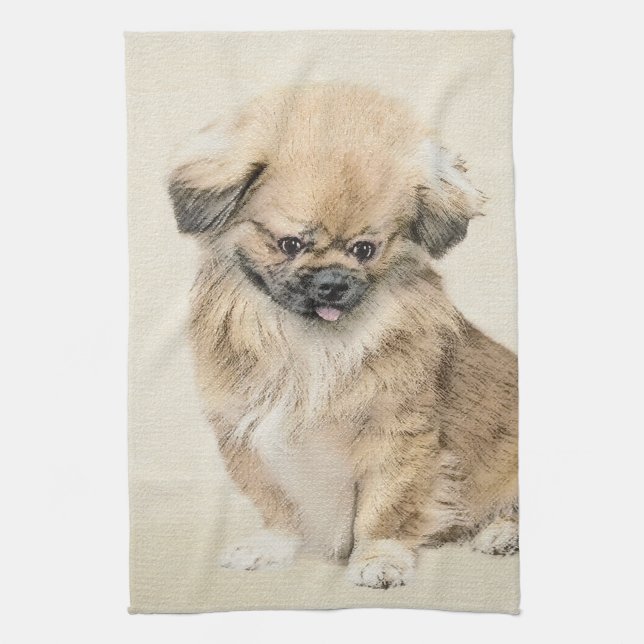 Pekingese Painting - Cute Original Hund Art Kökshandduk (Vertikal)