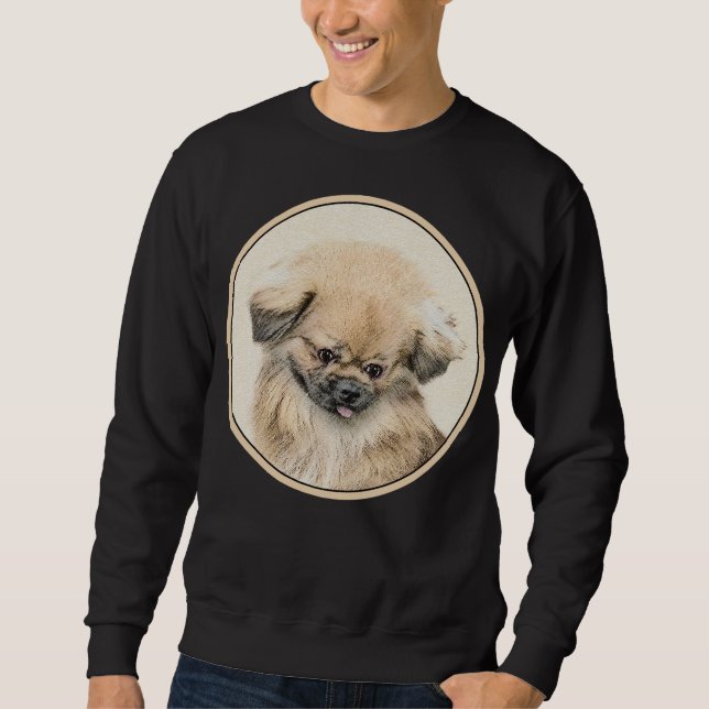 Pekingese Painting - Cute Original Hund Art Lång Ärmad Tröja (Framsida)