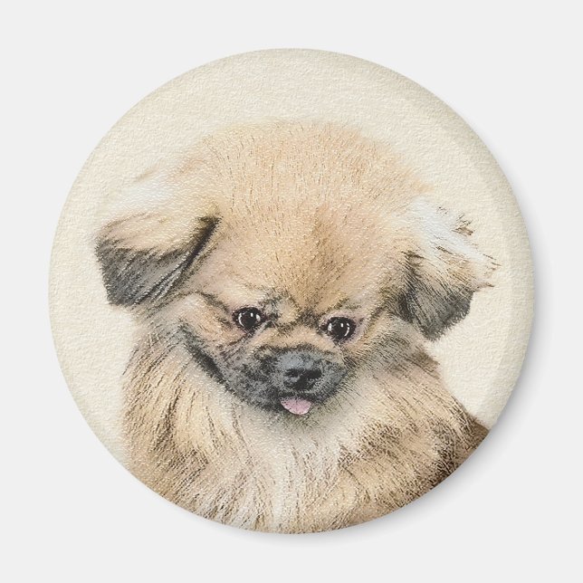 Pekingese Painting - Cute Original Hund Art Magnet (Framsidan)