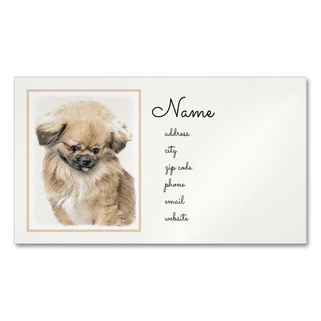 Pekingese Painting - Cute Original Hund Art Magnetiska Visitkort (Framsida)