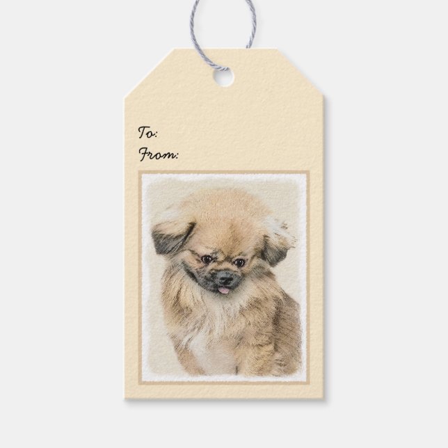 Pekingese Painting - Cute Original Hund Art Presentetikett (Framsidan)