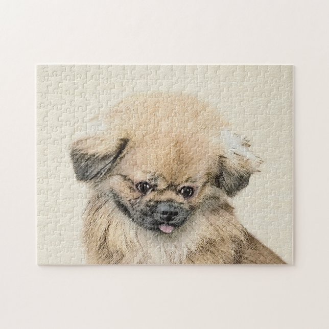Pekingese Painting - Cute Original Hund Art Pussel (Horisontell)