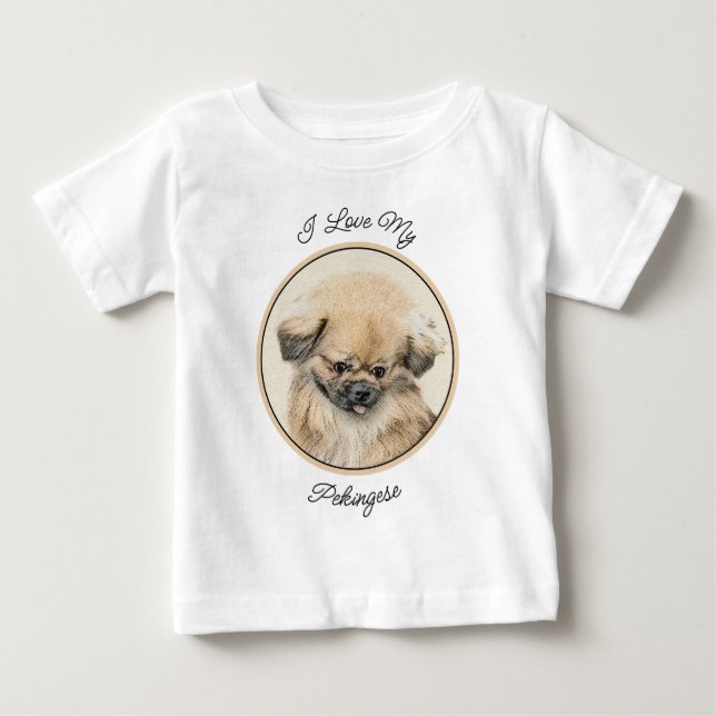 Pekingese Painting - Cute Original Hund Art T Shirt (Framsida)