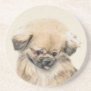 Pekingese Painting - Cute Original Hund Art Underlägg Sandsten