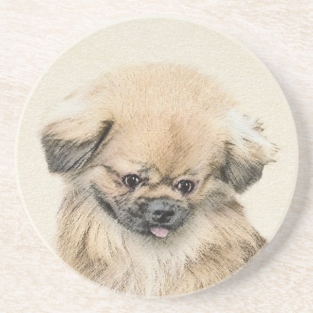 Pekingese Painting - Cute Original Hund Art Underlägg Sandsten (Framsidan)
