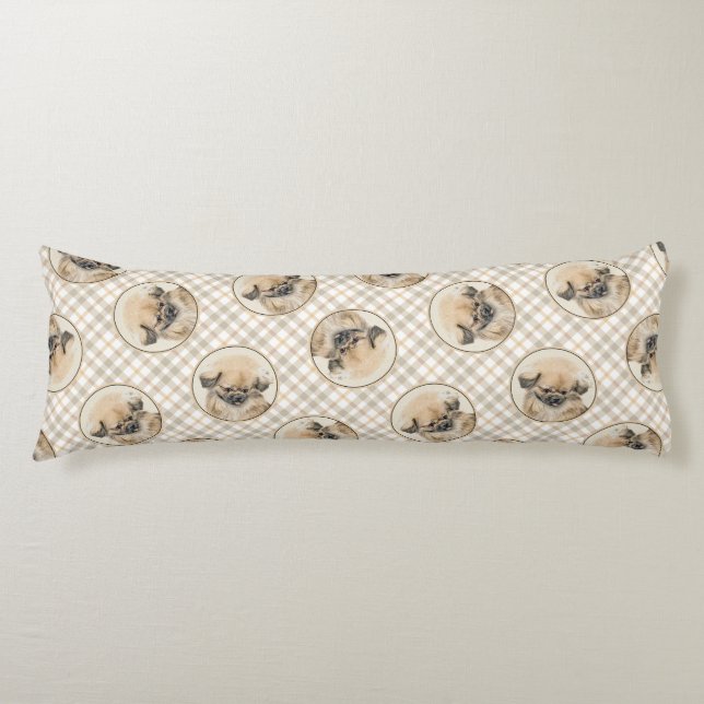 Pekingese Painting Fawn Cute Original Pet Hund Art Kroppskudde (Framsidan)