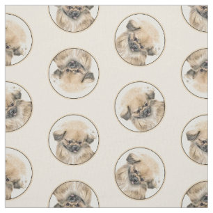Pekingese Painting Fawn Cute Original Pet Hund Art Tyg