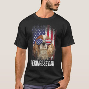 Pekingese Pappa med stolt amerikansk Flagga Hund T Shirt