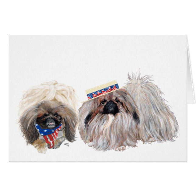 Pekingese Patriotic Greeting Card Hälsningskort (Framsidan Horizontal)