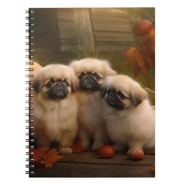 Pekingese Puppy Autumn Delight Pumpkin Anteckningsbok (Framsidan)