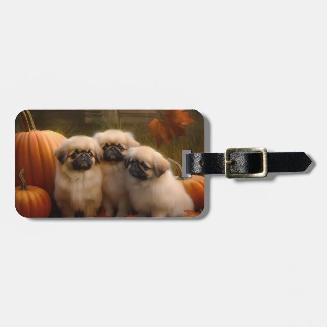 Pekingese Puppy Autumn Delight Pumpkin Bagagebricka (Horisontell Framsida)